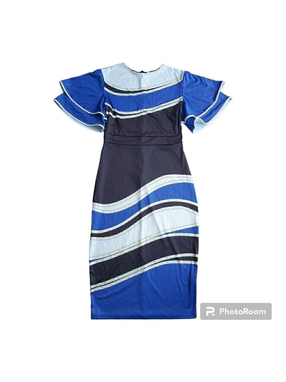 NWOT Elegant Blue Geometric Pencil Dress